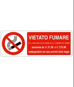 etichette adesive  vietato fumare ammenda da € 27,50 a € 275,00