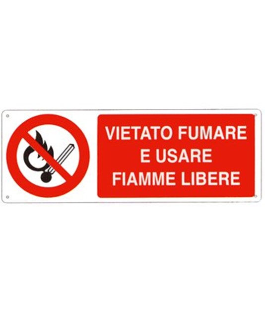 Cartello in alluminio Vietato fumare e usare fiamme libere Cartello in alluminio Vietato fumare e usare fiamme libere