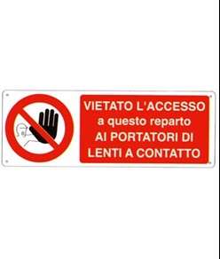 etichette adesive 'vietato l'accesso a questo reparto ai portatori di lenti a contatto', dimensioni 350 x 125mm