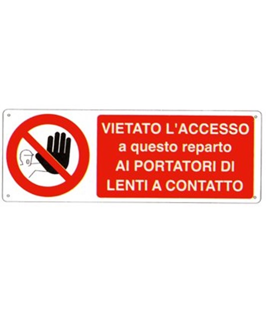 etichette adesive 'vietato l'accesso a questo reparto ai portatori di lenti a contatto', dimensioni 350 x 125mm