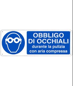 etichette adesive  obbligo di occhiali durante la pulizia con aria compressa