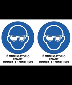 Adesivo 'è obbligatorio usare occhiali e schermo'