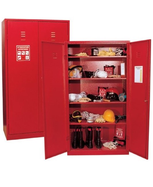 Armadio a pavimento per attrezzi antincendio con 4 ripiani Armadio a pavimento per attrezzi antincendio con 4 ripiani