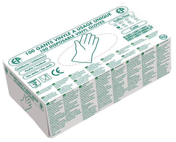 box da 100 guanti in vinile trasparente interno polverato