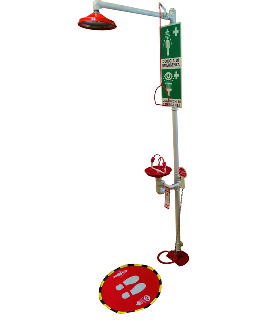Doccia con lavaocchi di emergenza Safemax azionamento con leva, pedale e tirante Doccia con lavaocchi di emergenza Safemax azionamento con leva, pedale e tirante