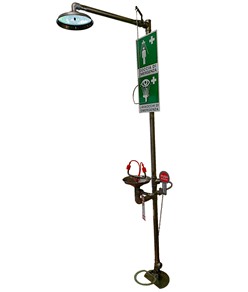 Doccia con lavaocchi di emergenza in acciaio INOX Safemax azionamento con leva, pedale e tirante