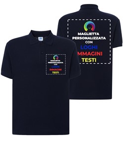 Polo personalizzata con stampa lato cuore e schiena Polo personalizzata con stampa lato cuore e schiena