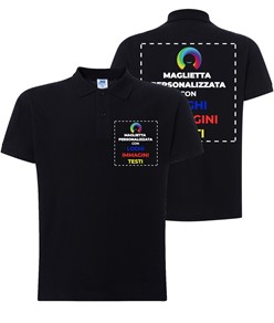 Polo personalizzata con stampa lato cuore e schiena Polo personalizzata con stampa lato cuore e schiena