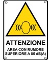 Cartello di pericolo 'attenzione area con rumore superiore a 85 dB (A)'