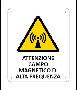 Cartello di pericolo 'attenzione campo di alta frequenza'