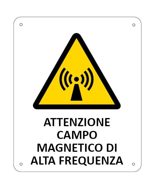 Cartello di pericolo 'attenzione campo di alta frequenza' Cartello di pericolo 'attenzione campo di alta frequenza'