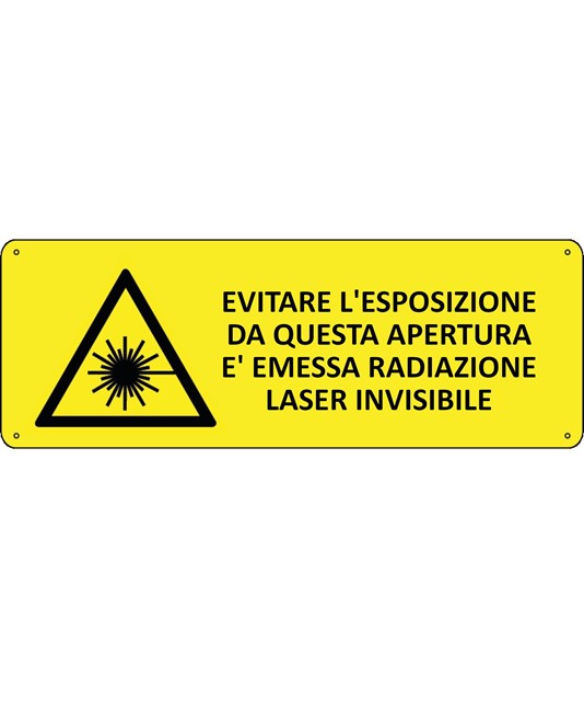Cartello 'evitare l'esposizione da questa apertura è emessa radiazione...' Cartello 'evitare l'esposizione da questa apertura è emessa radiazione...'