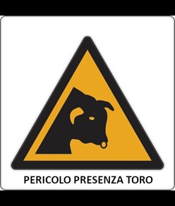 Cartello di pericolo 'pericolo presenza toro'