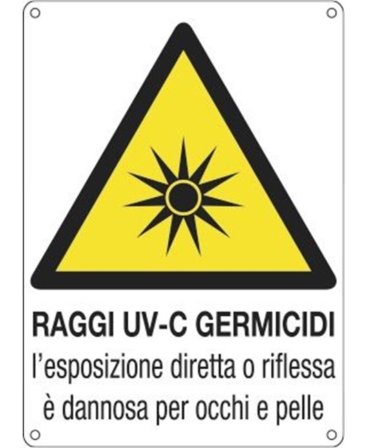 Cartello di pericolo 'raggi uv-c germicidi l'esposizione diretta o riflessa...' Cartello di pericolo 'raggi uv-c germicidi l'esposizione diretta o riflessa...'