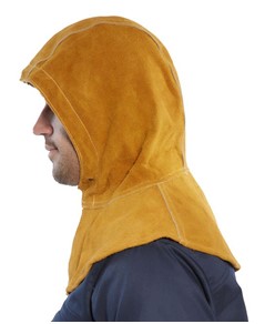 Cappuccio in pelle, protezione supplementare per lavori di saldatura pesanti. Cappuccio in pelle, protezione supplementare per lavori di saldatura pesanti.