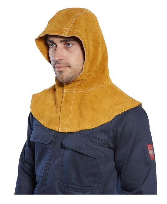 Cappuccio in pelle, protezione supplementare per lavori di saldatura pesanti. Cappuccio in pelle, protezione supplementare per lavori di saldatura pesanti.