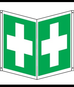 Cartello bifacciale con simbolo 'Infermeria'