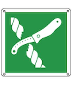 Cartello con simbolo 'coltello per zattera di salvataggio'