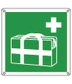 Cartello di emergenza con simbolo 'borsa primo soccorso portatile'