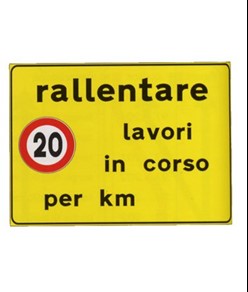 Cartello per cantieri temporanei con simbolo  Rallentare lavori in corso per km