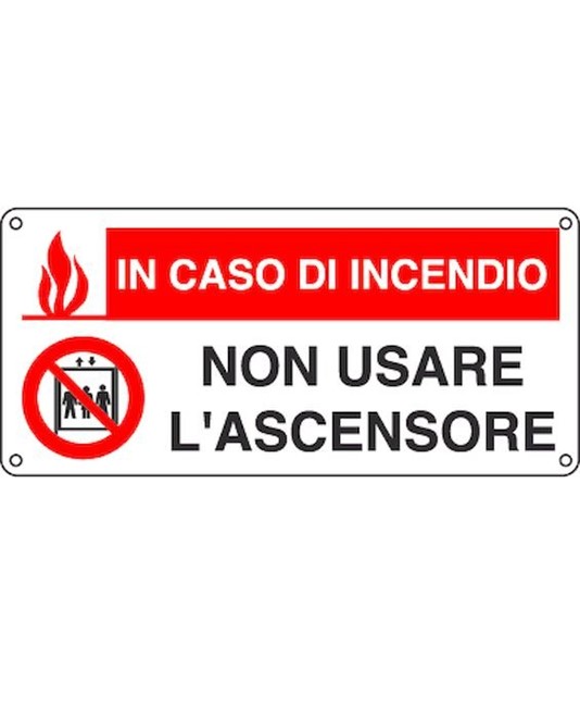 Cartello alluminio  'In caso di incendio non usare l'ascensore' Cartello alluminio  'In caso di incendio non usare l'ascensore'