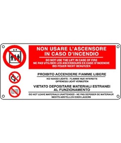 etichette adesive 'non usare l'ascensore in caso d'incendio' 4 lingue con simboli