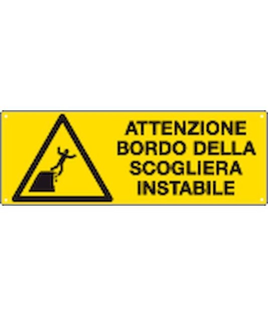 Cartello 'attenzione bordo della scogliera instabile' Cartello 'attenzione bordo della scogliera instabile'