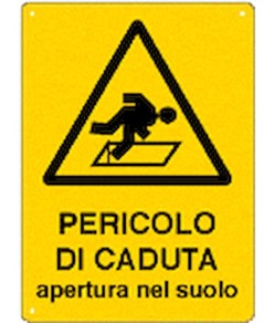 Cartello 'pericolo di caduta apertura nel suolo'