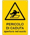 Cartello 'pericolo di caduta apertura nel suolo' Cartello 'pericolo di caduta apertura nel suolo'