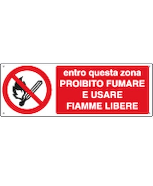Cartello entro questa zona proibito fumare e usare fiamme libere Cartello entro questa zona proibito fumare e usare fiamme libere