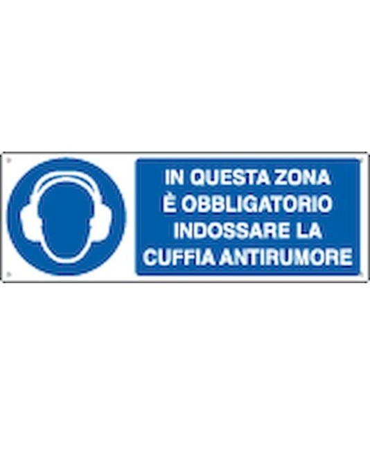 Cartello in questa zona è obbligatorio indossare la cuffia antirumore Cartello in questa zona è obbligatorio indossare la cuffia antirumore