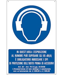 Cartello  in quest'area l'esposizione al rumore può superare gli 85 dB(A)