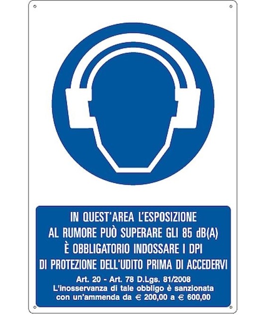 Cartello  in quest'area l'esposizione al rumore può superare gli 85 dB(A)