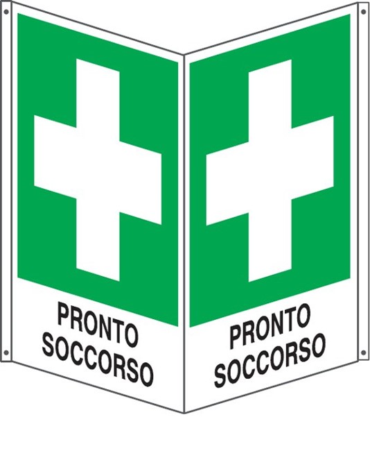 Cartello bifacciale con simbolo 'pronto soccorso' Cartello bifacciale con simbolo 'pronto soccorso'