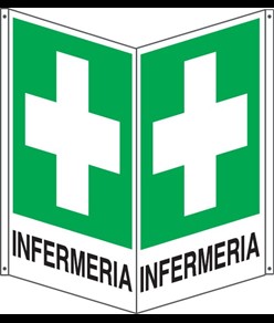 Cartello bifacciale con simbolo 'infermeria'
