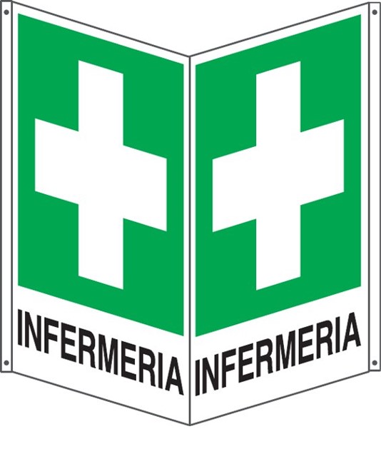 Cartello bifacciale con simbolo 'infermeria' Cartello bifacciale con simbolo 'infermeria'