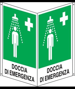 Cartello bifacciale con simbolo 'doccia di emergenza'