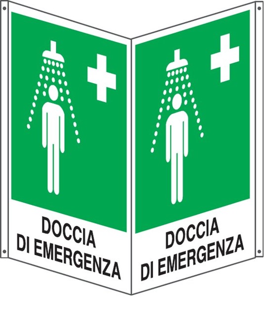 Cartello bifacciale con simbolo 'doccia di emergenza' Cartello bifacciale con simbolo 'doccia di emergenza'
