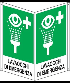 Cartello bifacciale con simbolo 'lavaocchi di emergenza'