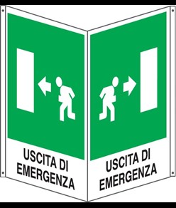 Cartello bifacciale uscita di emergenza a sinistra