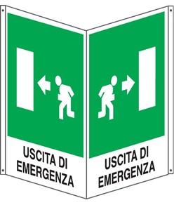Cartello bifacciale uscita di emergenza a sinistra