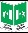 Cartello bifacciale 'uscita di emergenza a destra'