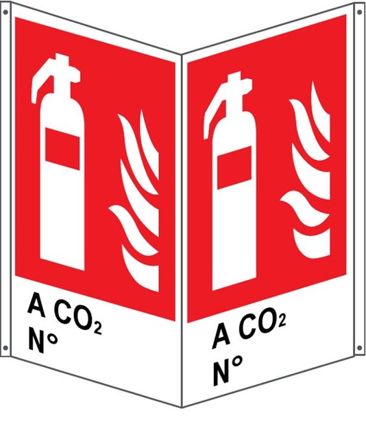 Cartello bifacciale con simbolo estintore ' A CO2 N°' Cartello bifacciale con simbolo estintore ' A CO2 N°'