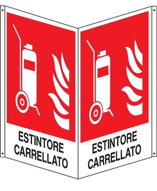 Cartello bifacciale con simbolo 'estintore carrellato' Cartello bifacciale con simbolo 'estintore carrellato'