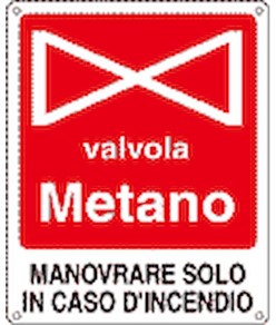 Cartello con scritta 'valvola metano' in alluminio