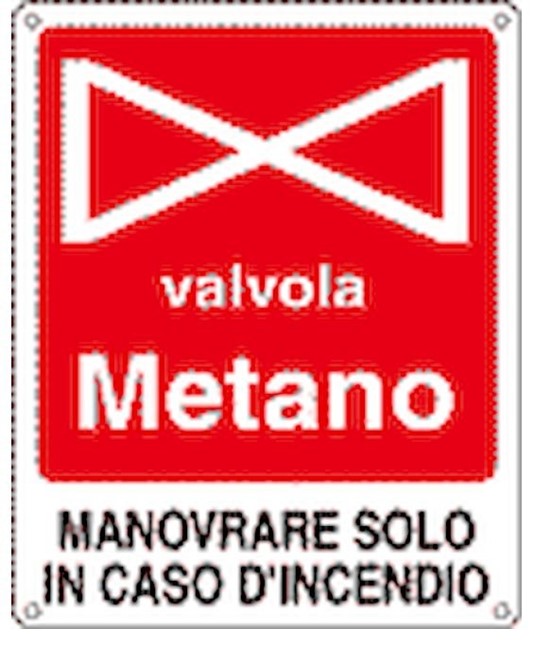 Cartello con scritta 'valvola metano' in alluminio Cartello con scritta 'valvola metano' in alluminio