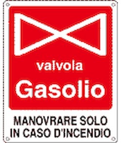 Cartello con scritta 'valvola gasolio' in alluminio