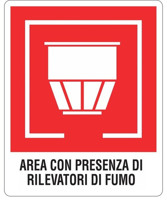 Cartello con scritta 'area con presenza di rivelatori di fumo' Cartello con scritta 'area con presenza di rivelatori di fumo'