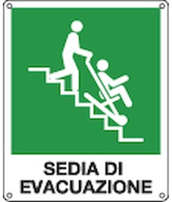 Cartello di emergenza con scritta 'sedia di evacuazione'