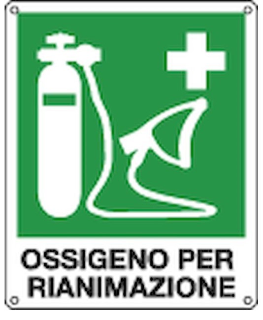 Cartello di emergenza con scritta 'ossigeno per rianimazione'